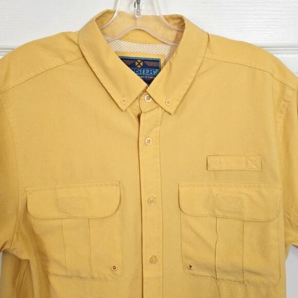 Xcaster Men Outdoor Fishing Hiking Button Shirt Large Yellow Summer Vacation UPF - Picture 2 of 8